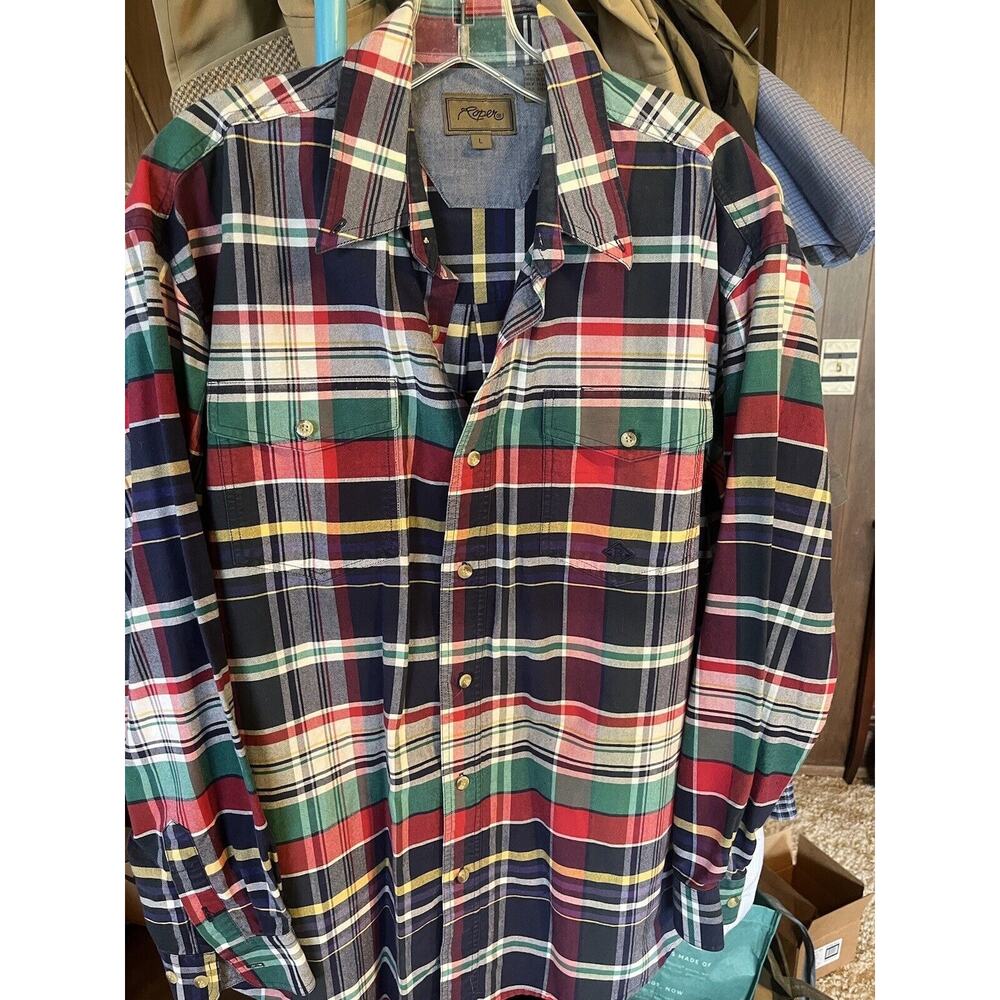 Roper Shirt Mens L Western Button Up Red/Purple/Blue Plaid Rodeo Colorful